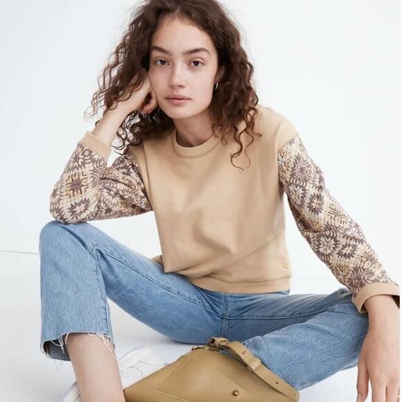 Madewell Quilted-Sleeve (Re)sourced Cotton Swing Sweatshirt Sz XS - Picture 1 of 7